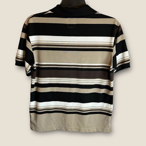 5 for $25🔥Boys Medium (10-12) Old Skool Tan & Black Striped Polo Shirt - Picture 2 of 5
